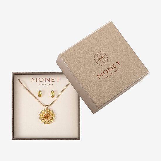 Monet Jewelry Womens Yellow Glass Flower 2-pc. Pendant Necklace Set