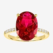 Womens Lab Created Red Ruby 14K Gold Over Silver Oval Side Stone Cocktail Ring