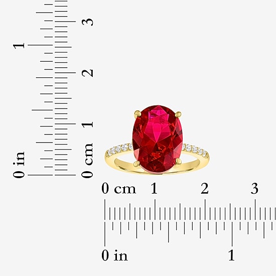 Womens Lab Created Red Ruby 14K Gold Over Silver Oval Side Stone Cocktail Ring