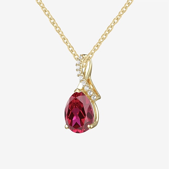 Womens Gemstone Sterling Silver or 14K Gold Over Silver Pear Pendant Necklace