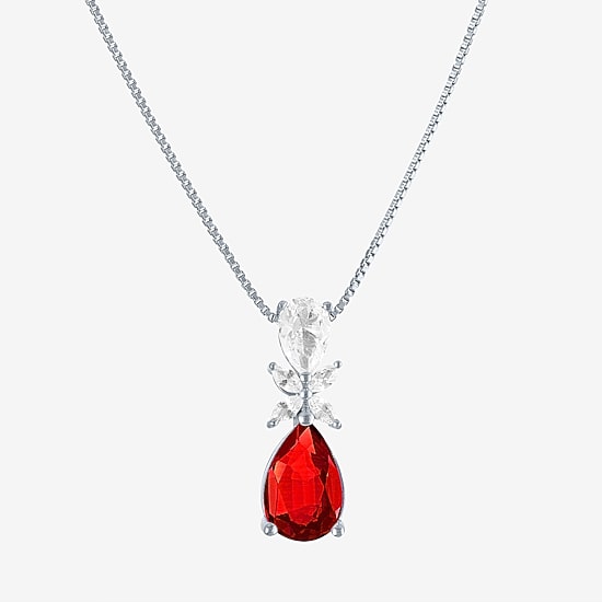 Womens Gemstone Sterling Silver Pear Pendant Necklace