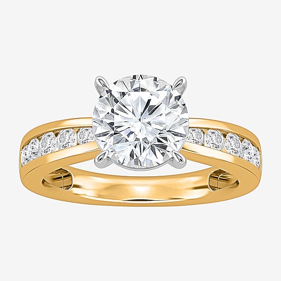 (I / Si2) Womens 3 CT. T.W. Lab Grown White Diamond Sterling Silver Round Side Stone Engagement Ring