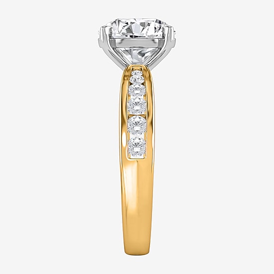 (I / Si2) Womens 3 CT. T.W. Lab Grown White Diamond Sterling Silver Round Side Stone Engagement Ring
