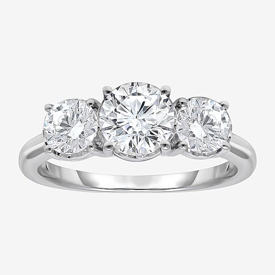 (I / Si2) Womens 2 CT. T.W. Lab Grown White Diamond Round 3-Stone Engagement Ring