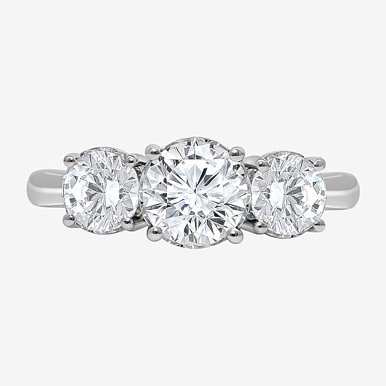 (I / Si2) Womens 2 CT. T.W. Lab Grown White Diamond Round 3-Stone Engagement Ring
