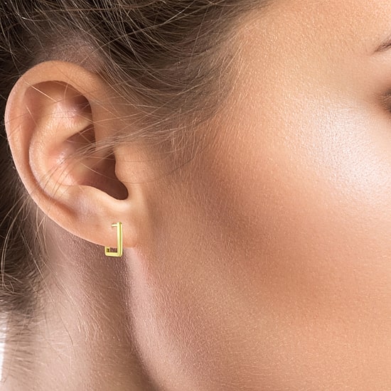 Womens 14K Gold 13mm Square Hoop Earrings