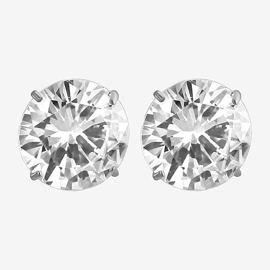 White Cubic Zirconia 14K Gold Round Stud Earrings