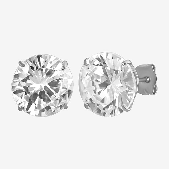 White Cubic Zirconia 14K Gold Round Stud Earrings
