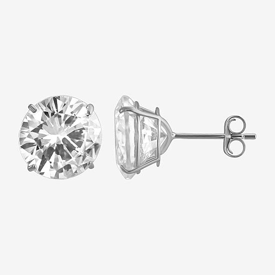 White Cubic Zirconia 14K Gold Round Stud Earrings