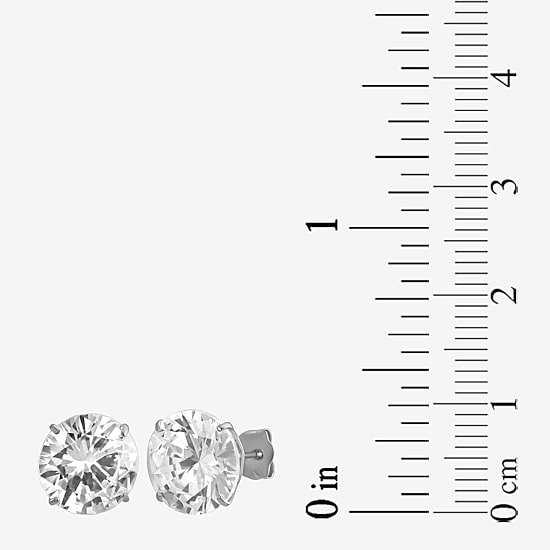 White Cubic Zirconia 14K Gold Round Stud Earrings