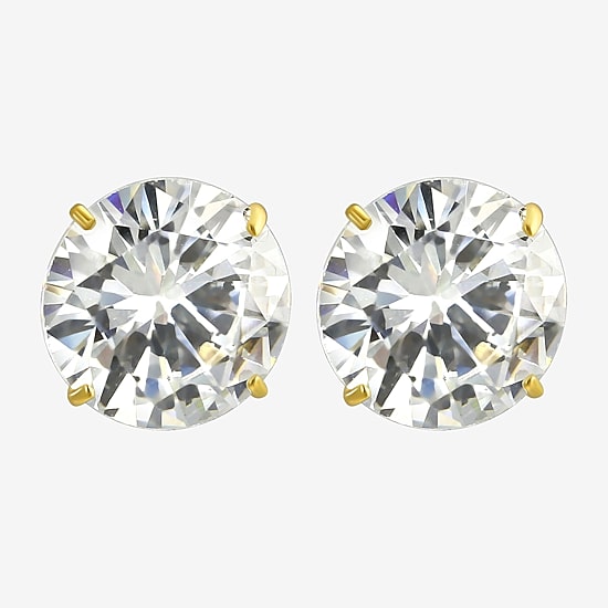 White Cubic Zirconia 14K Gold 9mm Round Stud Earrings