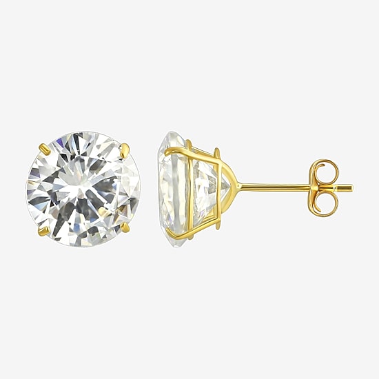 White Cubic Zirconia 14K Gold 9mm Round Stud Earrings