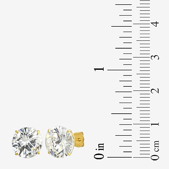 White Cubic Zirconia 14K Gold 9mm Round Stud Earrings