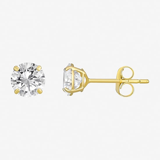Womens Cubic Zirconia 14K Gold Round 2 Pair Earring Set