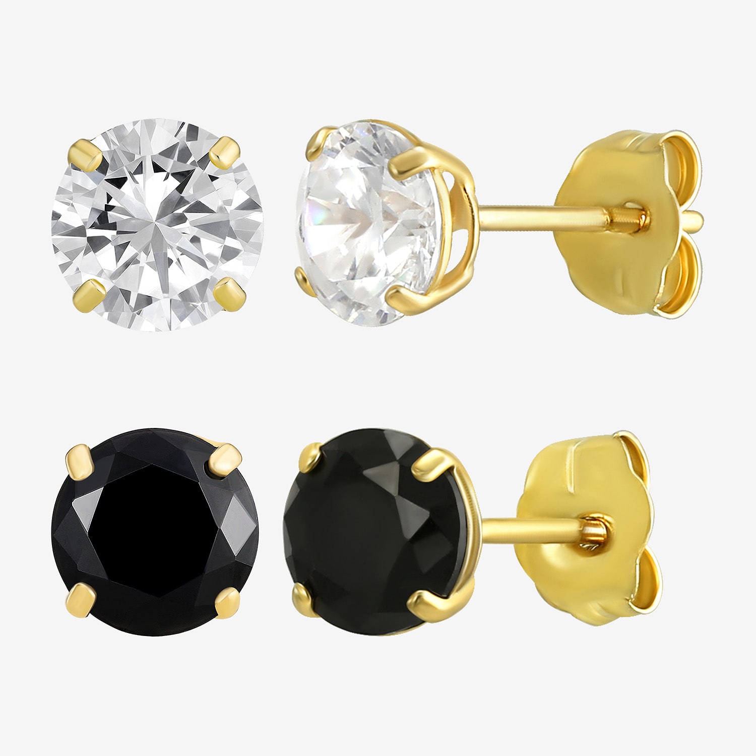 Womens Cubic Zirconia 14K Gold Round 2 Pair Earring Set
