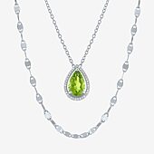 2-pc.Birthstone Necklace Set in Pure Silver Over Brass