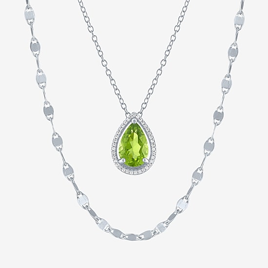 2-pc.Birthstone Necklace Set in Pure Silver Over Brass