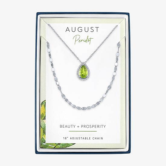 2-pc.Birthstone Necklace Set in Pure Silver Over Brass