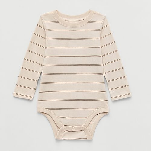 Okie Dokie Baby Boys Crew Neck Long Sleeve Bodysuit In Beige
