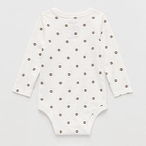 Okie Dokie Baby Boys Crew Neck Long Sleeve Bodysuit In White