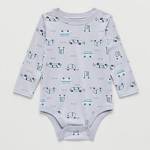 Okie Dokie Baby Boys Crew Neck Long Sleeve Bodysuit In Gray