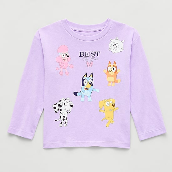 Toddler Girls Crew Neck Long Sleeve Regular Fit Bluey Graphic T-Shirt