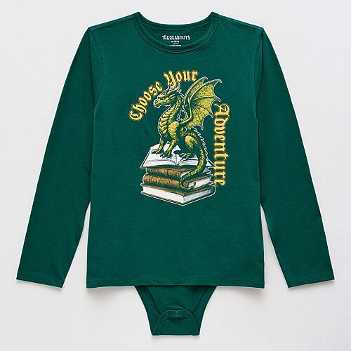 Thereabouts Little & Big Kid Boys Bodysuit Closure Easy-on + Easy-off Adaptive Crew Neck Long Sleeve Bodysuit In Green