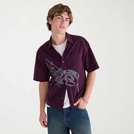 AEROPOSTALE Mens Short Sleeve Boxy Fit Button-Down Shirt