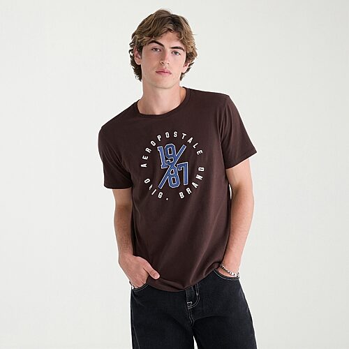 AEROPOSTALE Mens Crew Neck Short Sleeve Regular Fit Graphic T-Shirt, X-large, Brown