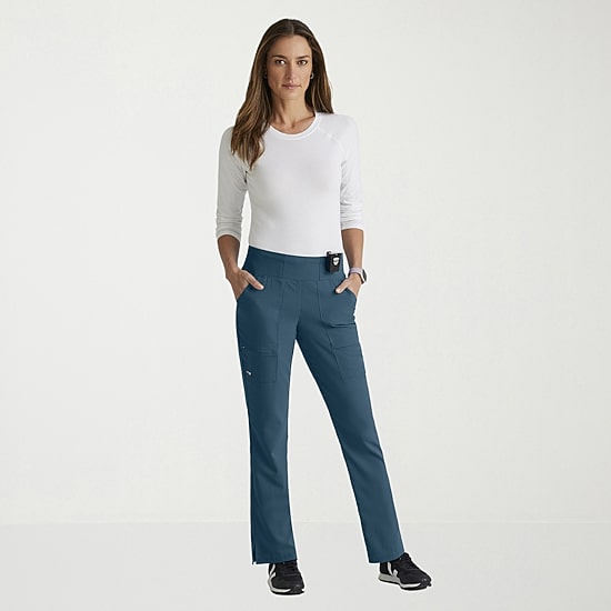 Grey's Anatomy™ by Barco Spandex Stretch Direct Grsp633 Relay 5-Pocket Mid-Rise Straight Leg Womens Petite Stretch Fabric Moisture Wicking Wrinkle Resistant Scrub Pant