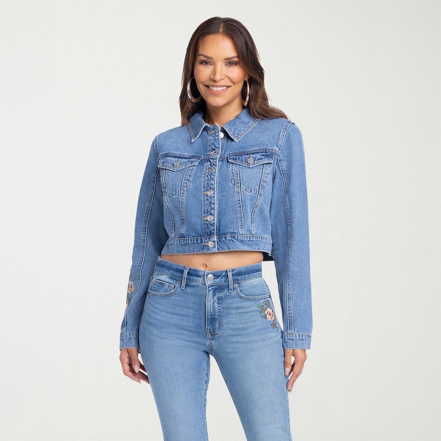 JS Jessica Simpson Womens Denim Embroidered Midweight Jacket