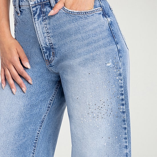 JS Jessica Simpson Embellished Womens High Rise Wide Leg Jean