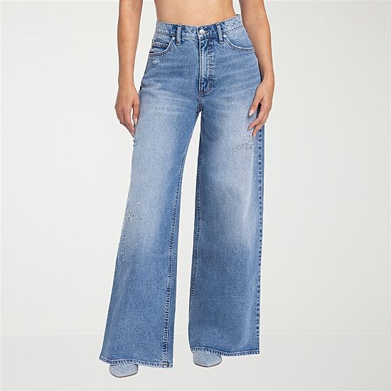 JS Jessica Simpson Embellished Womens High Rise Wide Leg Jean