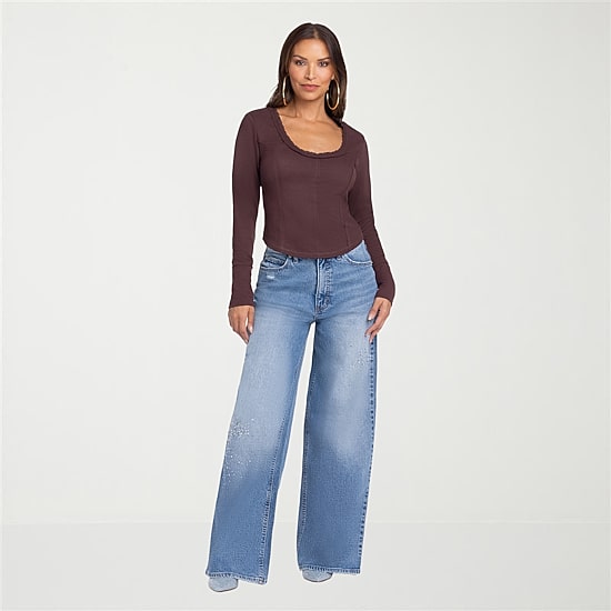 JS Jessica Simpson Embellished Womens High Rise Wide Leg Jean