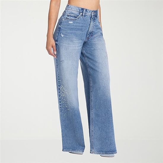 JS Jessica Simpson Embellished Womens High Rise Wide Leg Jean