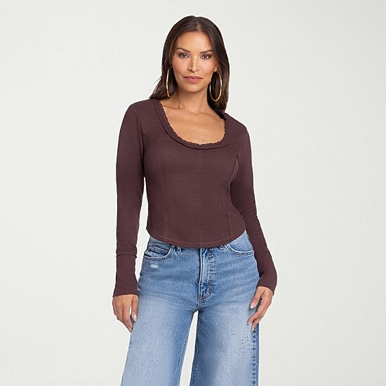 JS Jessica Simpson Womens Round Neck Long Sleeve T-Shirt