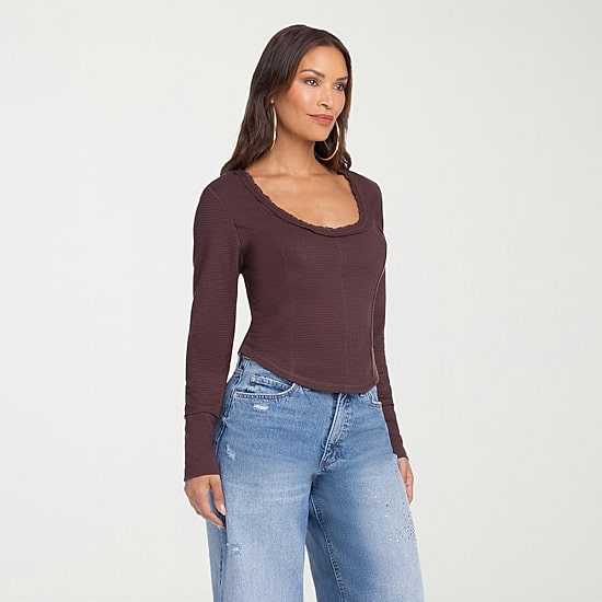 JS Jessica Simpson Womens Round Neck Long Sleeve T-Shirt