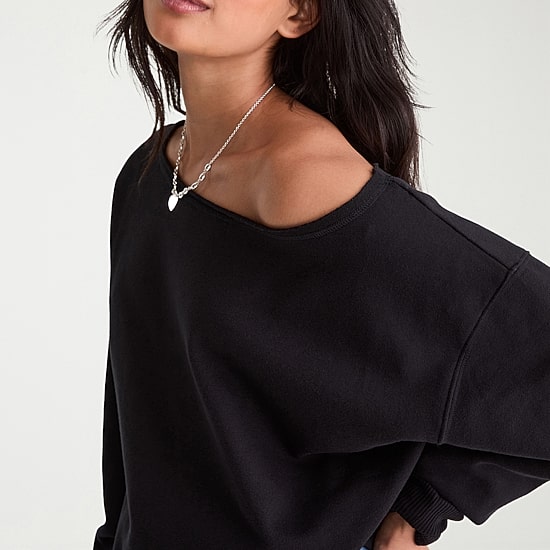 AEROPOSTALE Womens Juniors Asymmetrical Neck Long Sleeve Sweatshirt