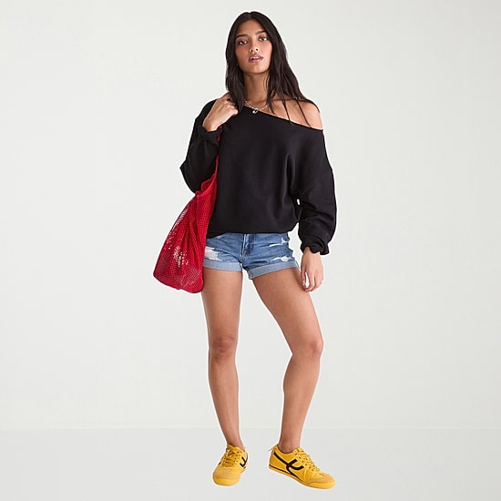 AEROPOSTALE Womens Juniors Asymmetrical Neck Long Sleeve Sweatshirt