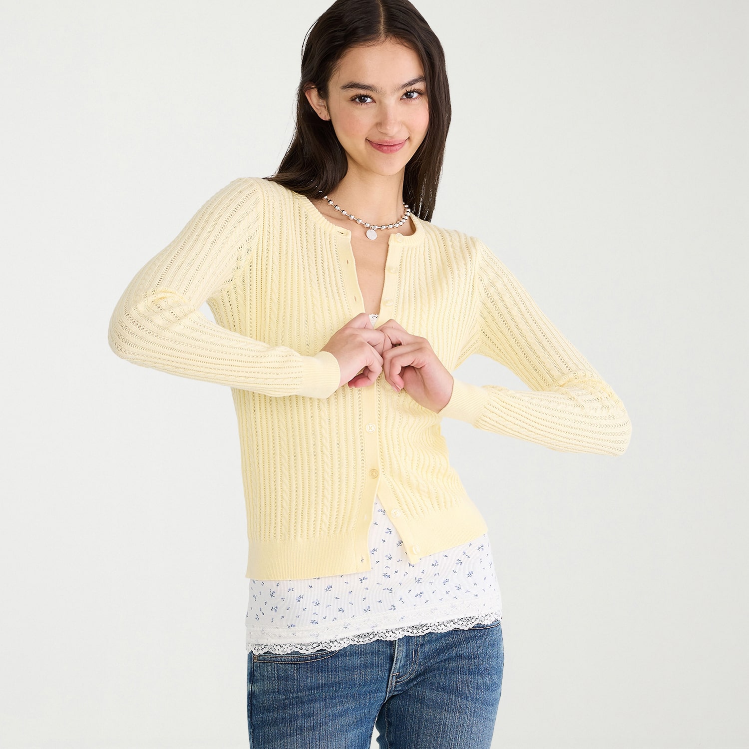 AEROPOSTALE Womens Round Neck Long Sleeve Button Juniors Cardigan