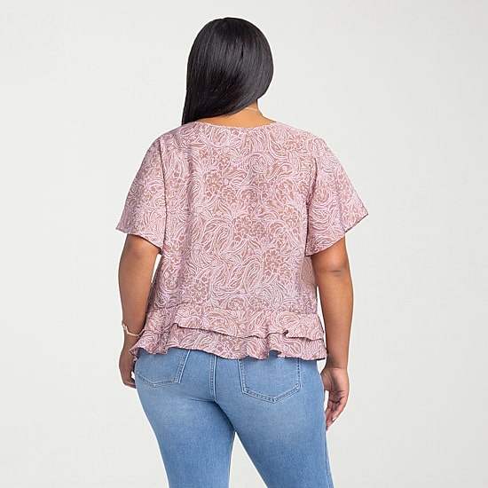 JS Jessica Simpson Womens Plus Split Tie Neck Short Sleeve Blouse