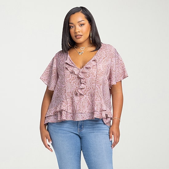 JS Jessica Simpson Womens Plus Split Tie Neck Short Sleeve Blouse