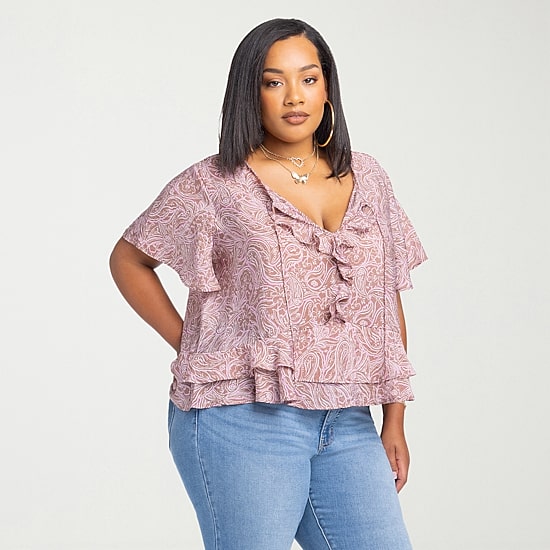 JS Jessica Simpson Womens Plus Split Tie Neck Short Sleeve Blouse
