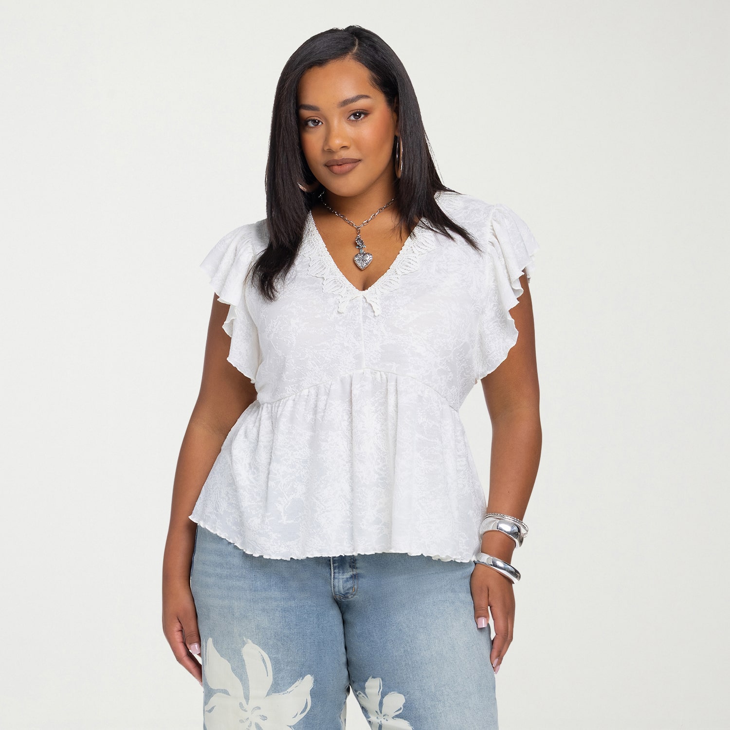 JS Jessica Simpson Womens Plus V Neck Short Sleeve Blouse