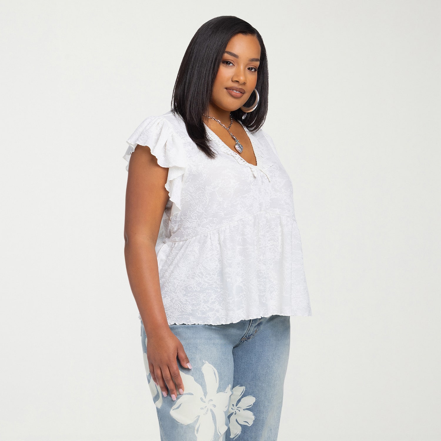 JS Jessica Simpson Womens Plus V Neck Short Sleeve Blouse