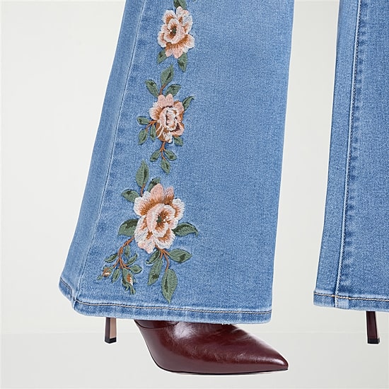 JS Jessica Simpson Embroidered Womens Plus High Rise Flare Leg Jean