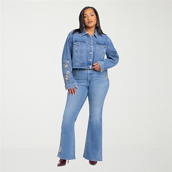 JS Jessica Simpson Embroidered Womens Plus High Rise Flare Leg Jean