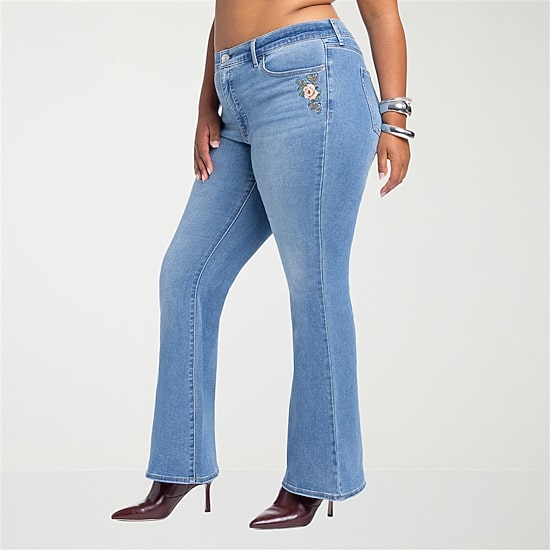 JS Jessica Simpson Embroidered Womens Plus High Rise Flare Leg Jean