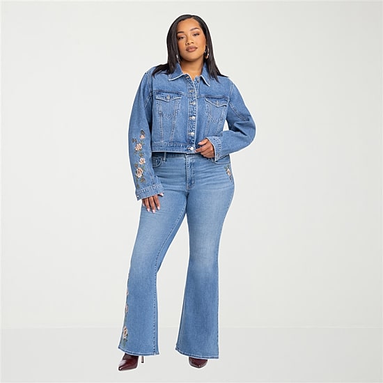 JS Jessica Simpson Womens Plus Denim Embroidered Midweight Jacket