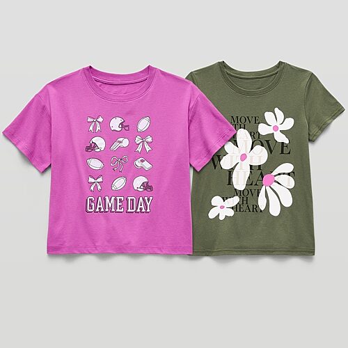 Xersion Little & Big Kid Girls Crew Neck Short Sleeve Regular Fit Graphic T-shirt In Pink